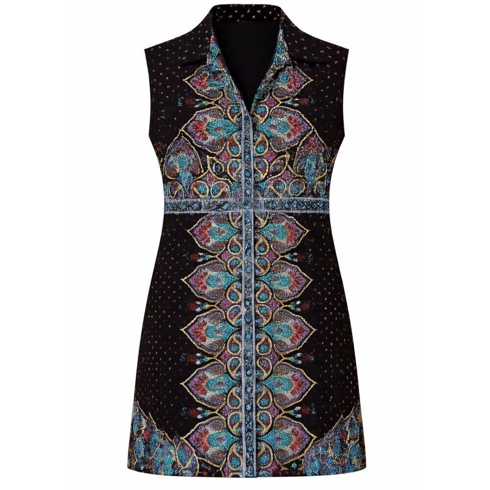 Tahari Arthur Levine Boho Shirt Dress Size 6 Sleeveless Collared Paisley Lined